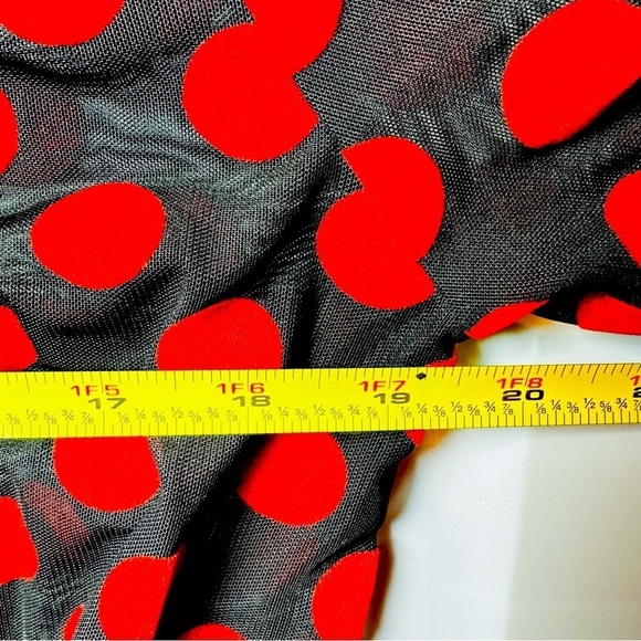 Zara Women’s Sz Large Black Sheer W/ Red Polka Dot Long Sleeve Low VNeck Cut Top - Picture 5 of 5